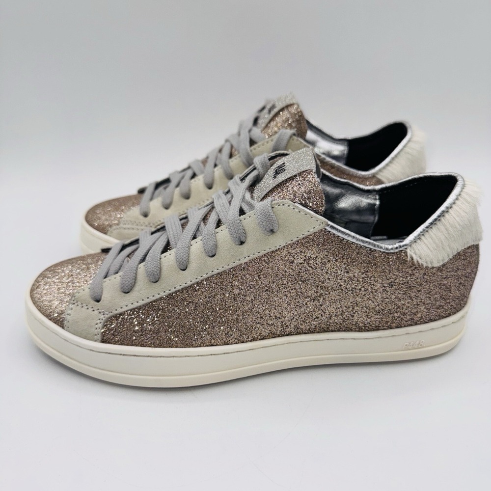 P448 John Sneakers Women's Size 6 EU 36 Bronze Gold Glitter Leather - Picture 10 of 15